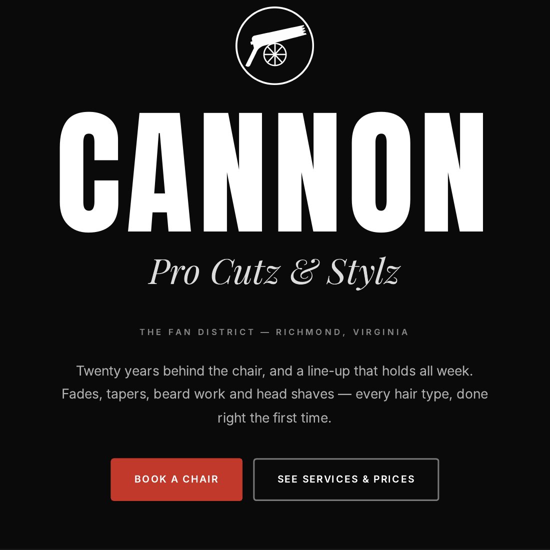 Full Cannon lockup — mark, wordmark and Pro Cutz & Stylz