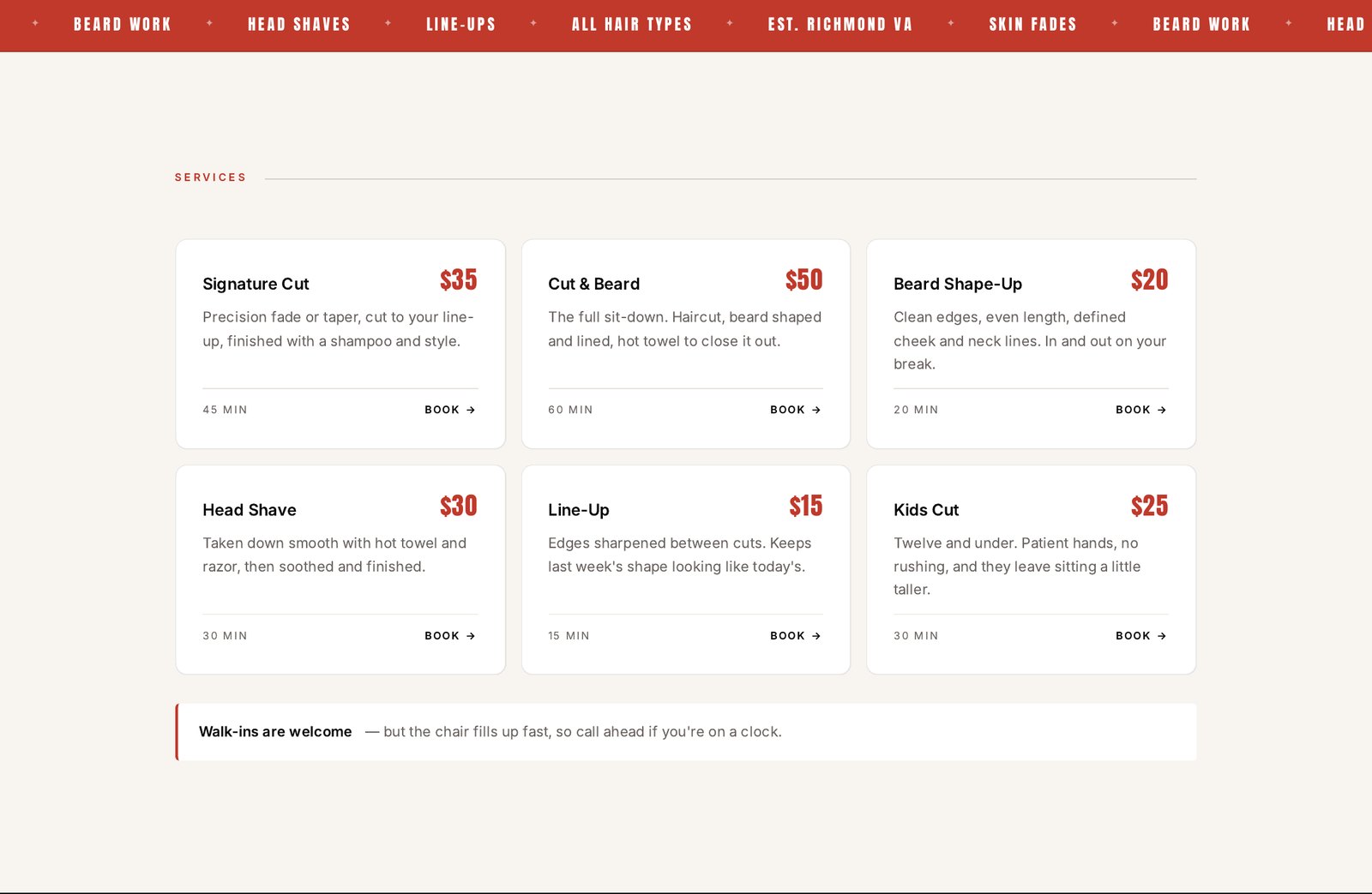 Services and pricing section of the Cannon website
